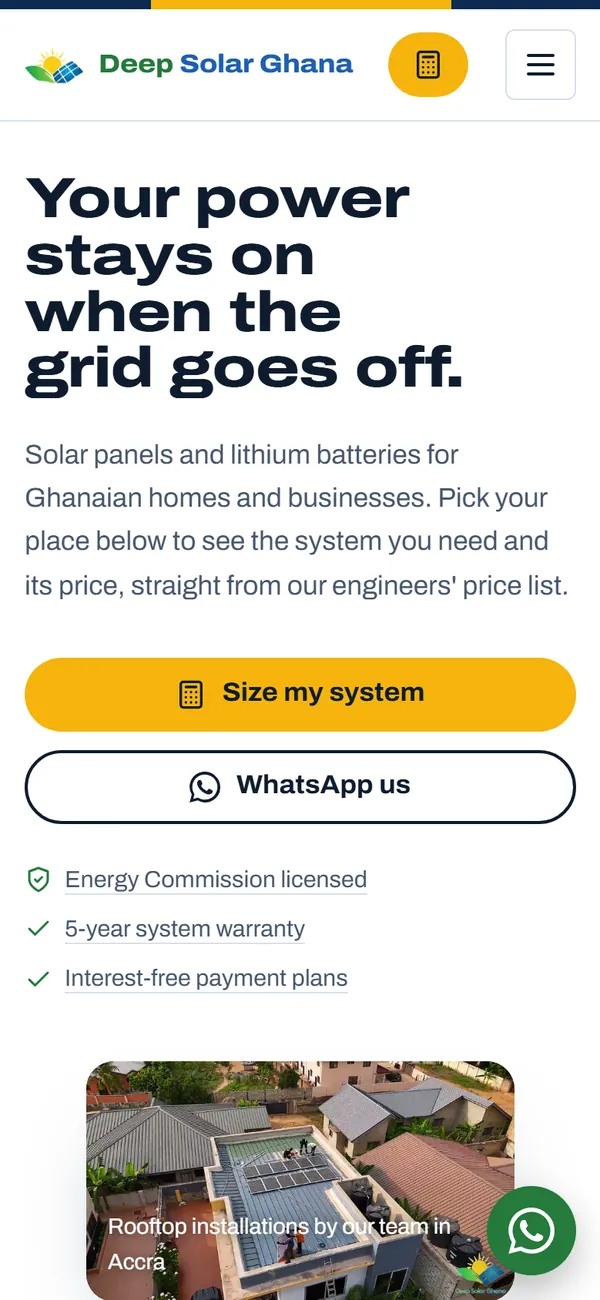 Deep Solar website on a phone