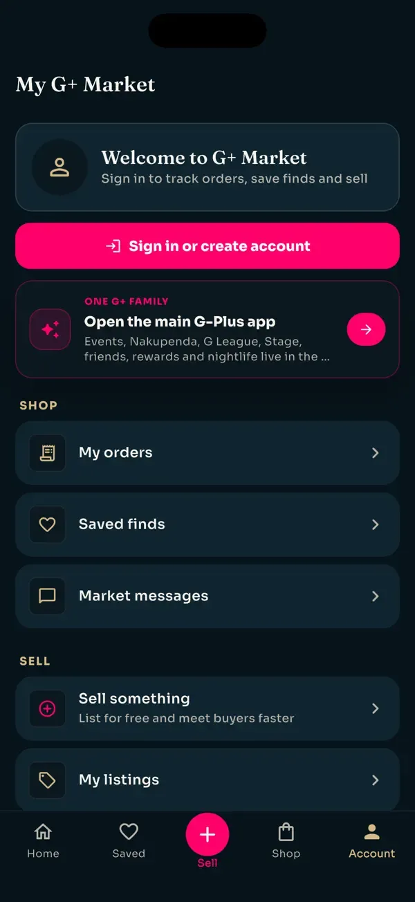 My G+ Market: orders, saved finds, messages and selling