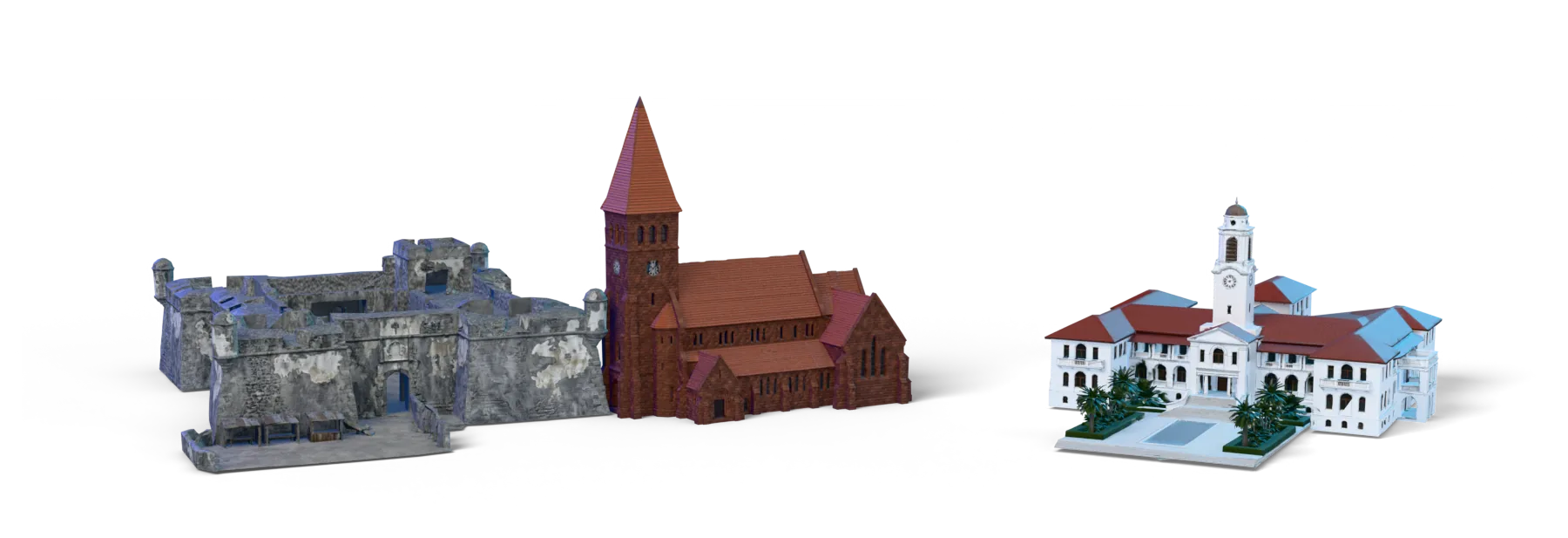 3D models of James Fort, Holy Trinity Cathedral and Balme Library
