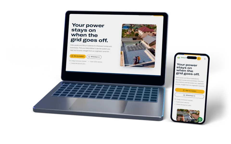 The Deep Solar website on a laptop and a phone